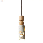 Afralia™ LED Terrazzo Pendant Lamp White Stone Wood Hanging Light