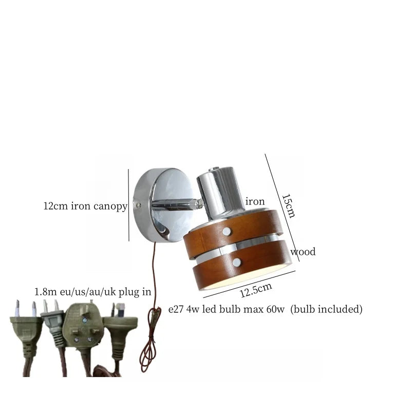 Afralia™ Wood LED Wall Lights Living Room Sofa Loft Mirror Bedside Lamp