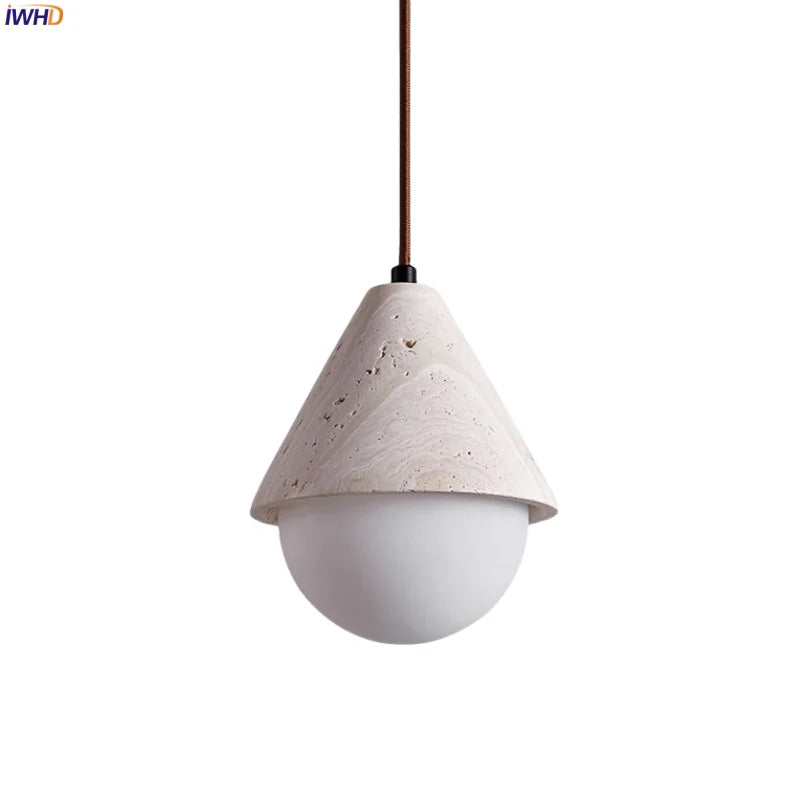 Afralia™ Creative Stone LED Pendant Light Yellow Travertine Nordic Minimalism Hanging Lamp