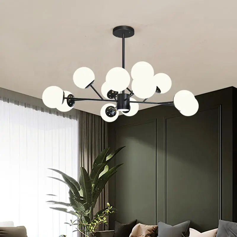 Nordic Black Glass Ball Ceiling Chandelier for Living Room Kitchen Bedroom Dining Home Décor