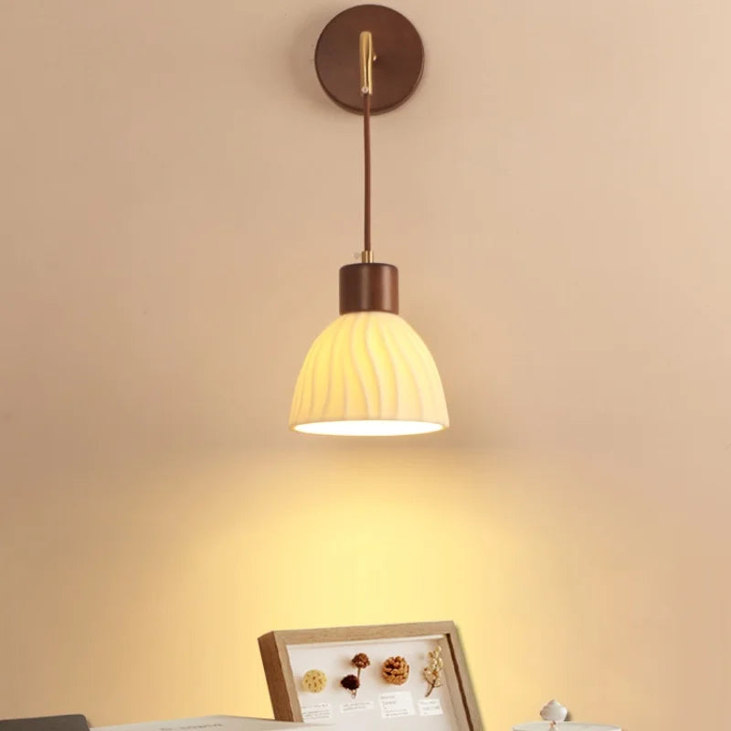 Adjustable LED Wall Light Fixture with Ceramic Wood Base for Home Decor