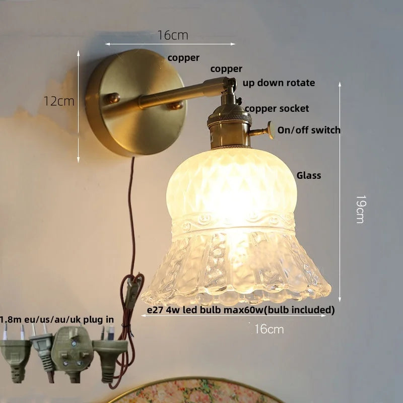 Amber Flower Glass Wall Light Fixture with Pull Chain Switch