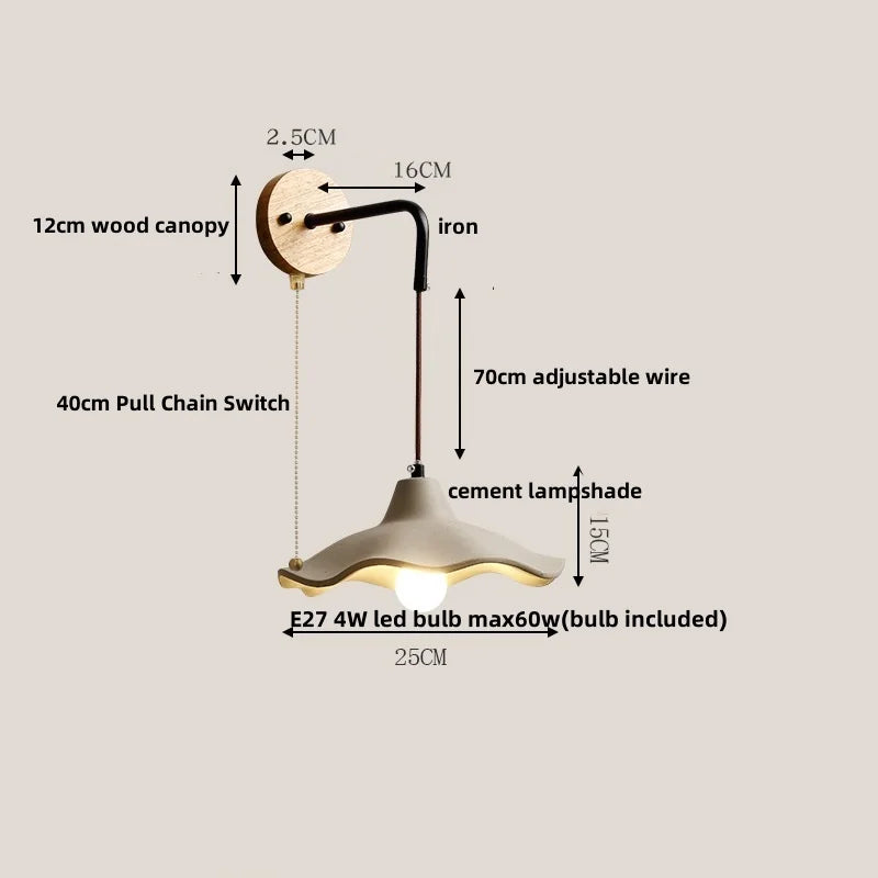 Afralia™ Loft Wood LED Wall Light with Pull Chain Switch for Home Decor