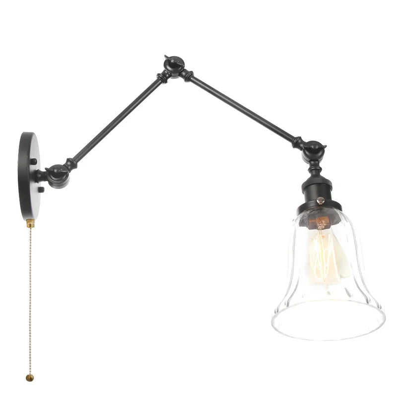 Afralia™ Vintage Industrial LED Wall Lamp with Pull Chain Switch & Clear Glass