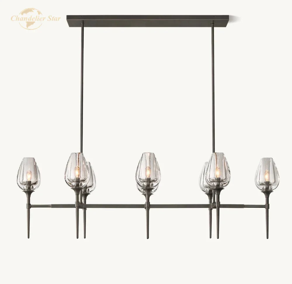 Tulip Linear Crystal Chandelier Brass Chrome Black Pendant Lights