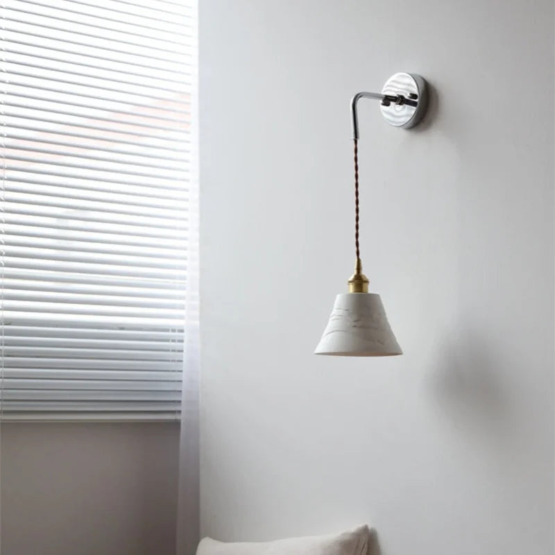 Ceramic LED Wall Sconce Pull Chain Switch Bedside Lamp White Nordic Modern Fixtures