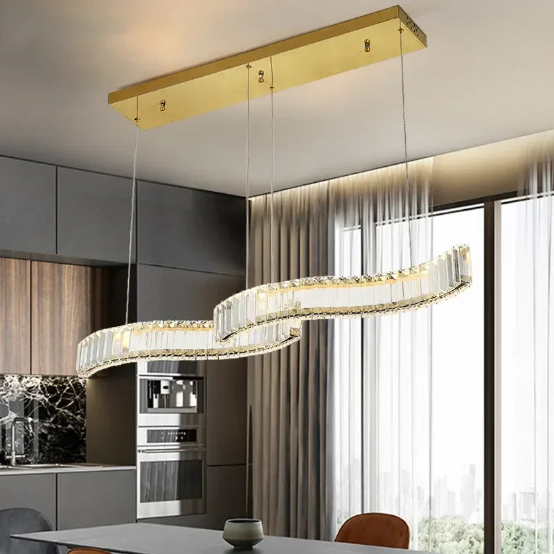 S Wave Steel & Crystal Dimmable LED Pendant Lights