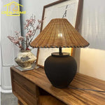 Wabi-sabi Ceramic Rattan Weave Table Lamp LED E27 for Living Room Bedroom Hotel