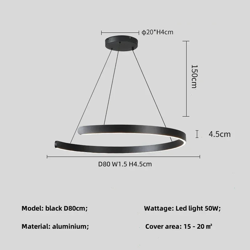 Black LED Chandelier Pendant Light for Foyer Stairs Bar, Minimalist Indoor Hanging Lamp