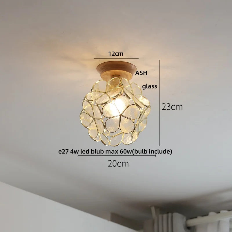 White Ceramic LED Ceiling Lamp Wood Ash Nordic Modern Copper Light