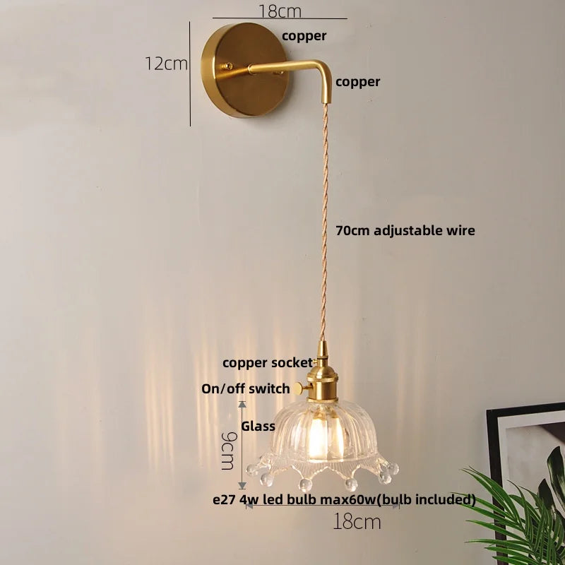 Clear Glass LED Wall Light with Pull Chain Switch for Modern Decor