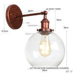 Afralia™ Glass Globe LED Wall Light Fixture Single Arm Bedside Lamp Vintage Industrial Style