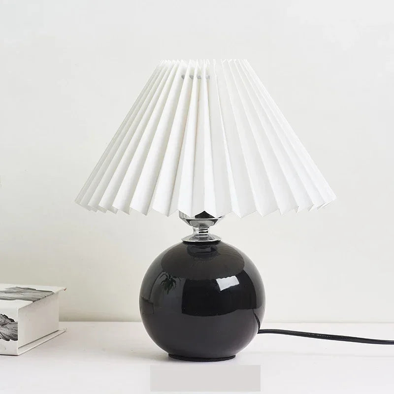 Nordic Ceramics Table Lamp - Modern Desk Light with Pleated Lampshade for Cozy Home Lighting
