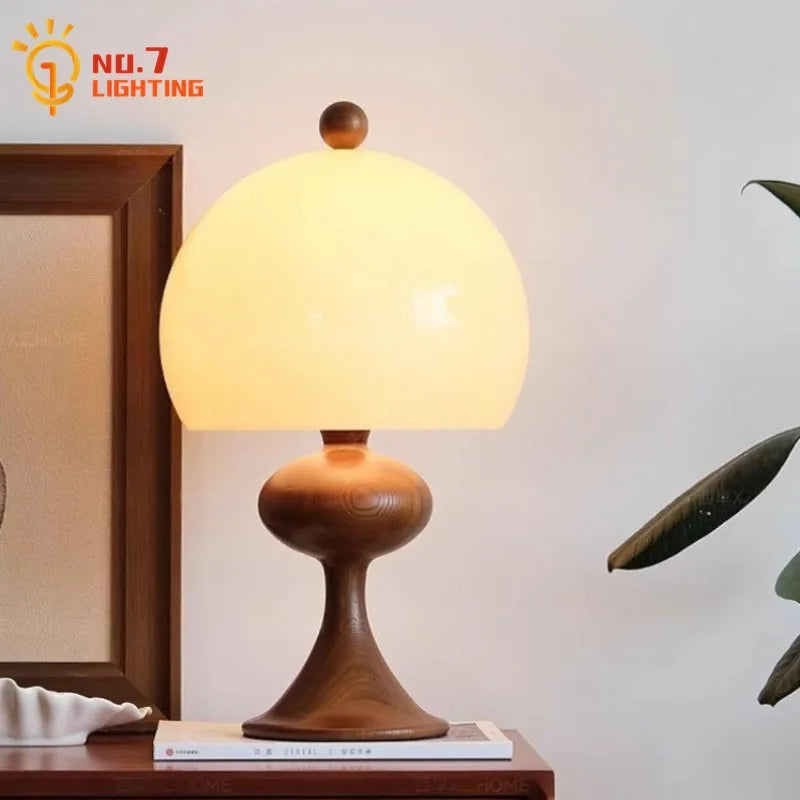 Ash Wood Bubble Glass LED Table Lamp - Medieval Designer Hanging Light