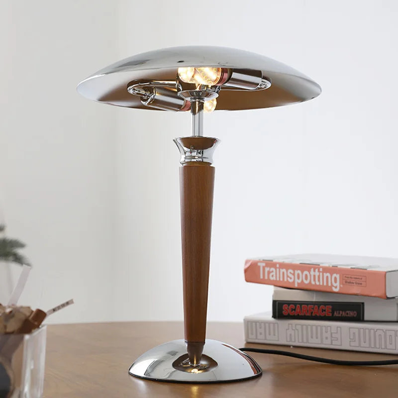 Scandinavia Chrome Desk Lamp Wood Bracket - Stylish Lighting Fixture