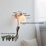 Modern LED Wall Sconce Light Fixture, Wood Canopy, White Glass, Nordic Design