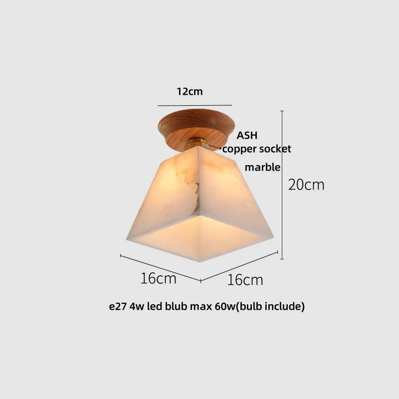 White Ceramic LED Ceiling Lamp Wood Ash Nordic Modern Copper Light