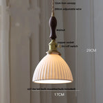 Nordic LED Pendant Light White Ceramic Walnut Wood Hanging Lamp