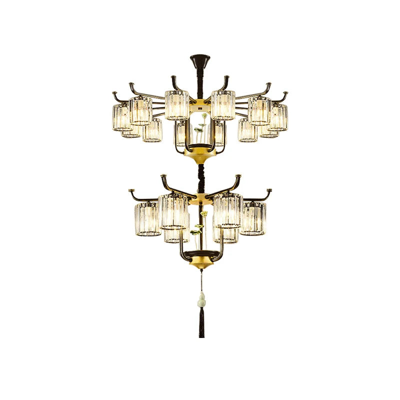 Luxury Copper Jade Chandelier for Middle Floor Living Room