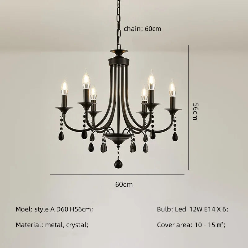 Black Metal Crystal Chandelier: Artistic LED Lighting for Home Decor