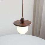 Glass LED Pendant Lamp Walnut Wood Brass Hanging Lights