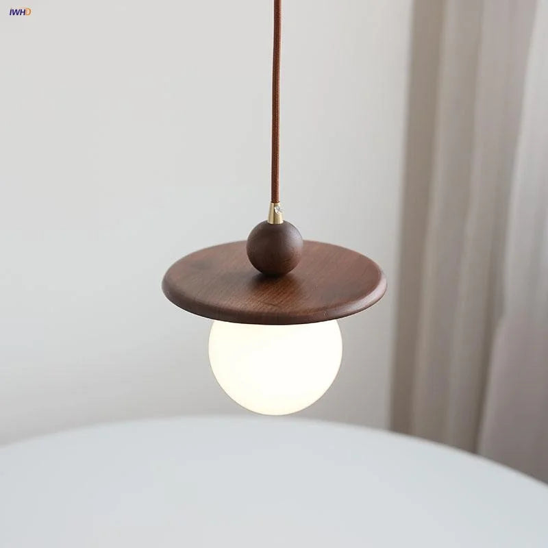 Afralia™ Glass LED Pendant Lamp with Walnut Wood Brass Accent