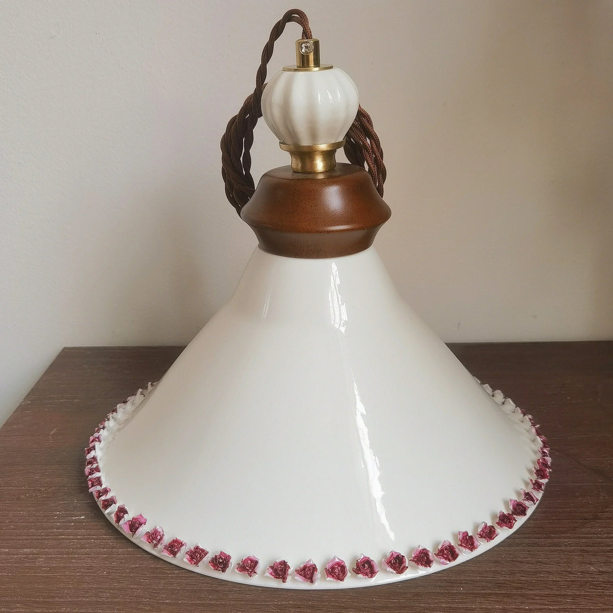 Afralia™ LED Rose Flower Pendant Lamp Ceramic Wood Nordic Modern Hanging Light