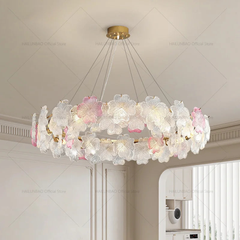 Afralia Petals Crystal Chandelier Light: French Living Room & Dining Room Luxury Lighting