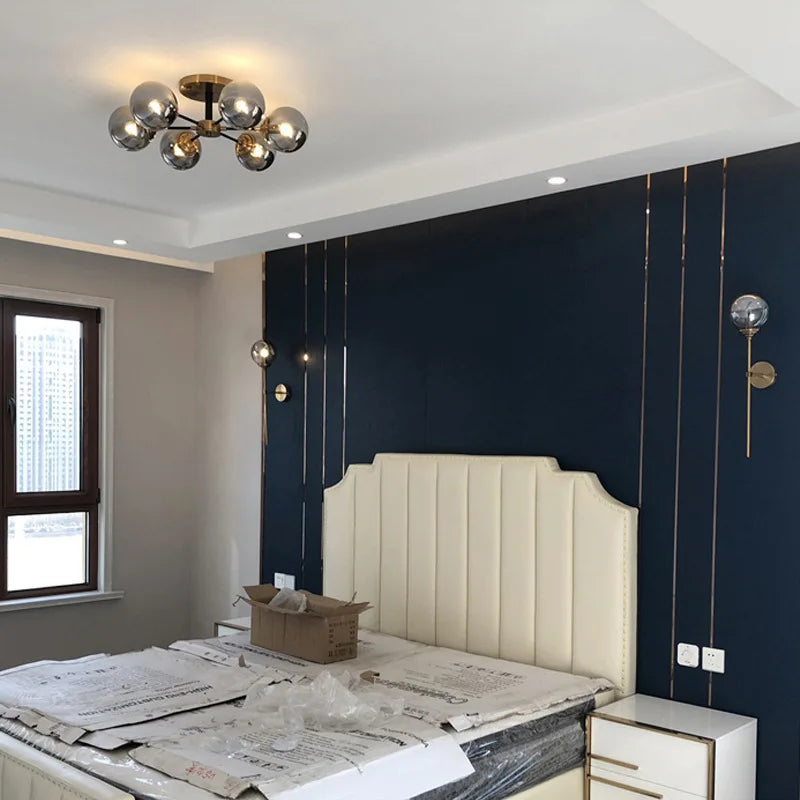 Glass Ball Chandeliers: Scandinavian LED Ceiling Lamps for Living Room & Bedroom