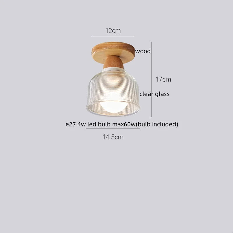 Wood Glass LED Ceiling Lamp Modern Kitchen Living Room Light Fixture