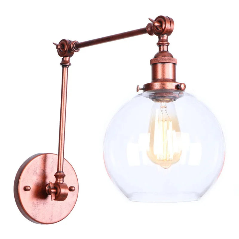 Swing Arm LED Wall Lights Pull Chain Switch Glass Ball Industrial Home Decor