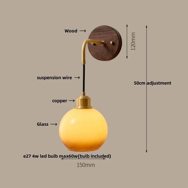 Walnut Wood LED Wall Lamp: Modern Nordic Resin Bathroom Mirror Stair Light