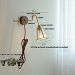 Clear Glass LED Wall Sconce Pull Chain Switch Rotate Arm Walnut Wood Stair Light
