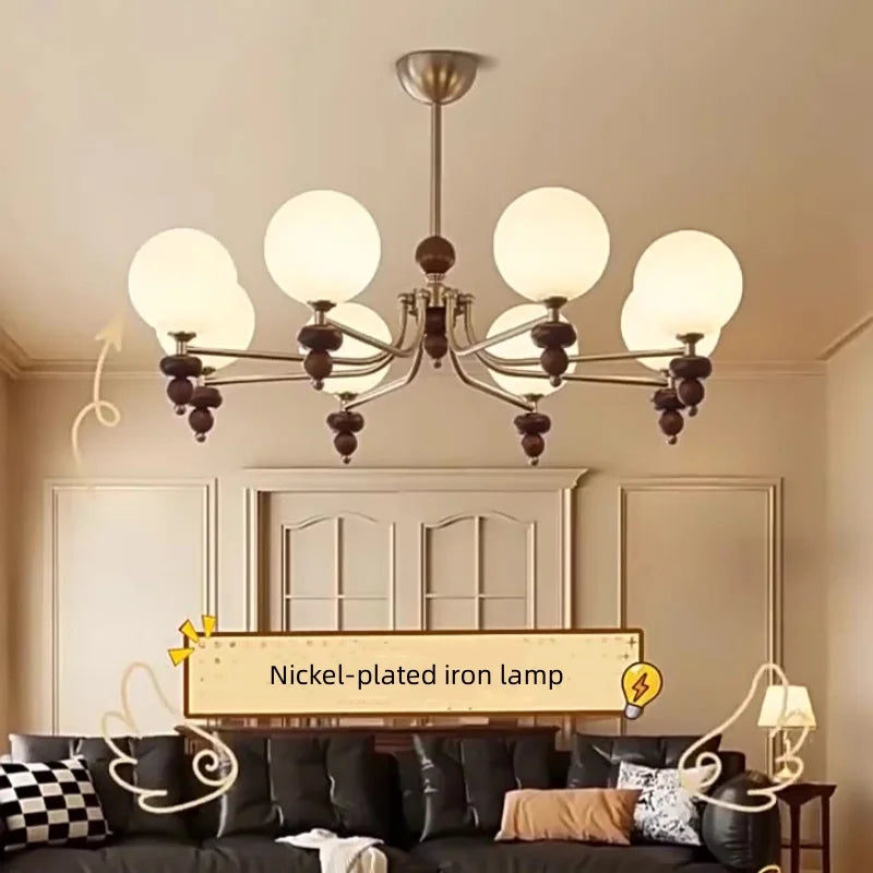 Afralia™ Wood Chandelier Wabi Sabi Pendant Lights Living Room LED Luminarias