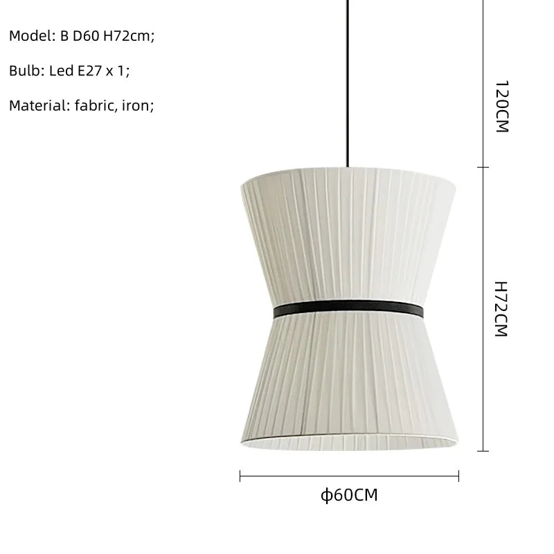 White Fabric LED Pendant Chandelier, Minimalist Living Room Ceiling Light