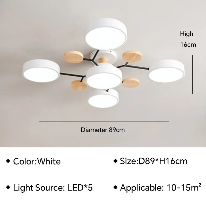 Modern LED Ceiling Lamp - Wood Round Ceiling Lights Macaron Chandelier
