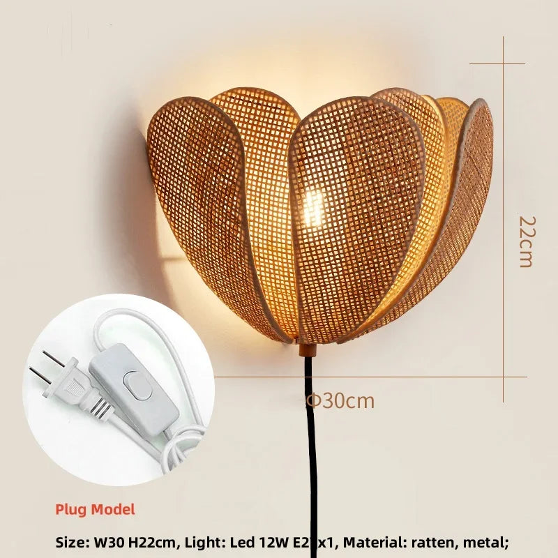 Afralia™ Wabi Sabi Rattan Wall Scones Minimalist Art Deco LED Lighting