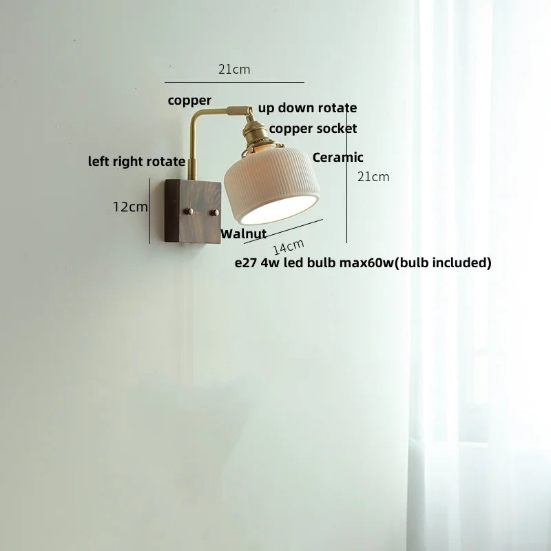 Ceramic LED Wall Light Fixture Reading Coffee Nordic Modern Rotatable Bedside Lamp