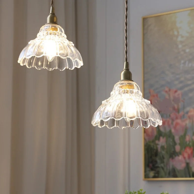 Modern Flower Glass LED Pendant Lamp with Copper Socket