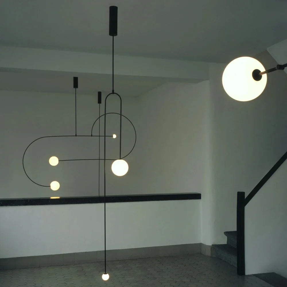 Arc Line Chandelier: Nordic Suspension Pendant for Living Dining Room Kitchen