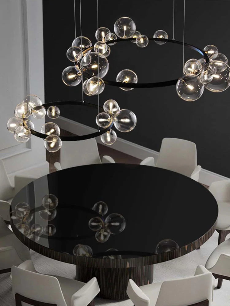 Black Postmodern Bubble Glass Chandelier with Multi Clear Balls