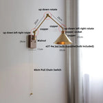 Walnut Copper Swing Arm LED Wall Light Fixture for Nodic Home Decor