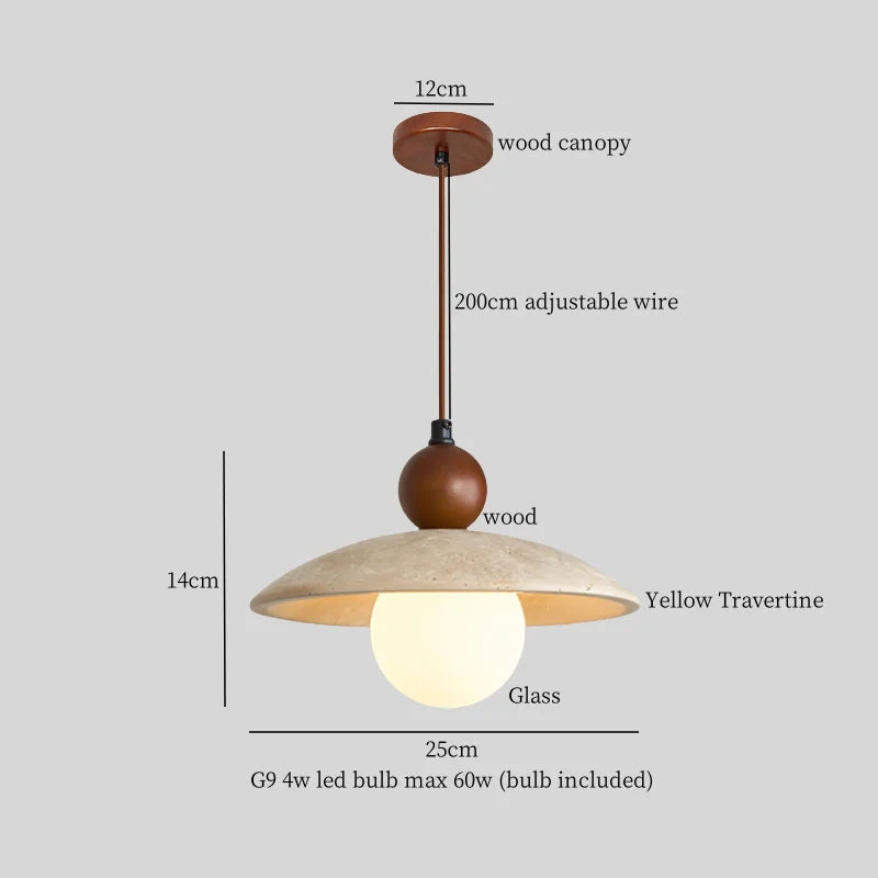 Yellow Travertine Glass LED Pendant Lights for Dining and Living Room