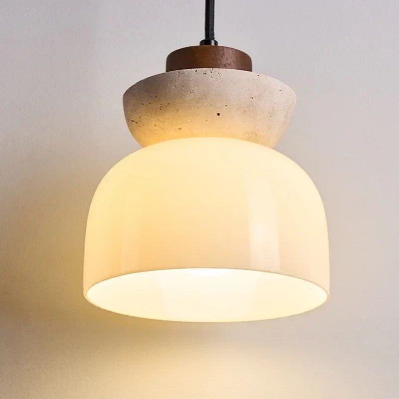 Afralia™ White Glass LED Pendant Lamp Yellow Travertine Nordic Modern Interior Lighting
