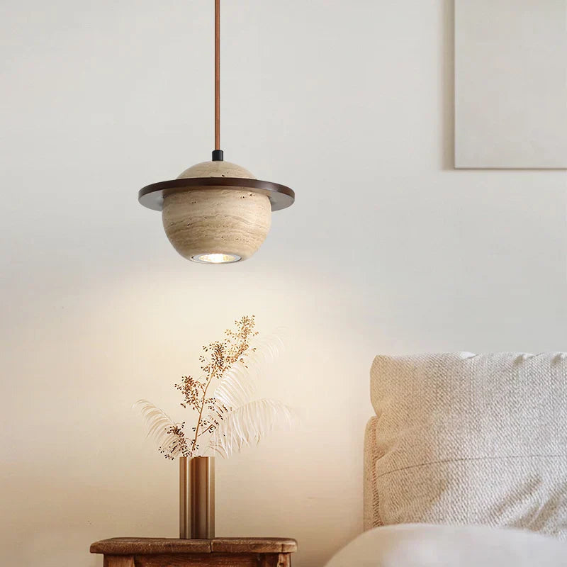 Cave Stone LED Pendant Lights Wood Home Decor Yellow Globe Hanging Lamp