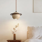 Afralia™ LED Pendant Lights Wood Home Decor Yellow Stone Globe Hanging Lamp