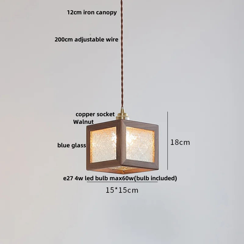 Glass LED Pendant Lamp Walnut Wood Brass Hanging Lights