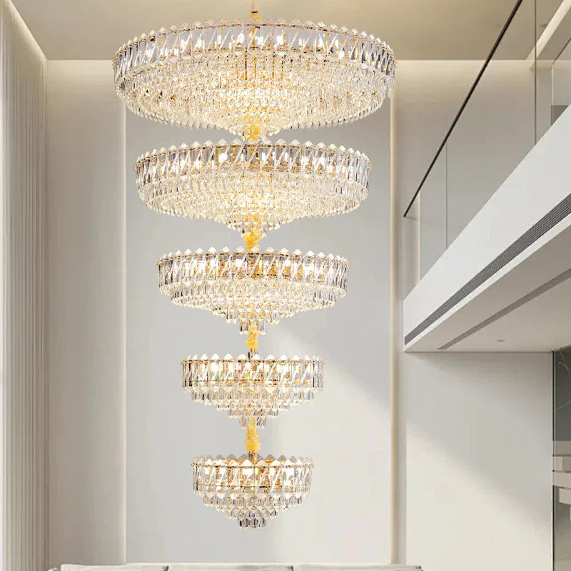 Modern Crystal Chandelier for Duplex Living Room, Lift High Hollow Design