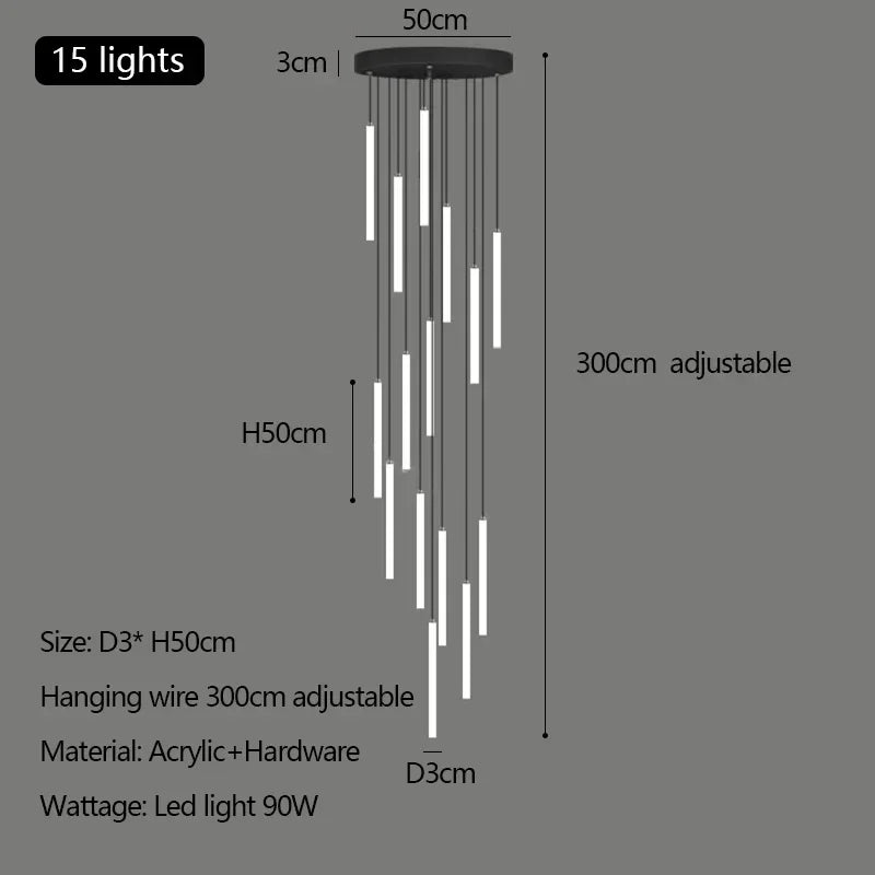 Modern Luxury LED Stair Pendant Chandelier Light for Villa