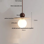 White Glass LED Wood Ball Pendant Light Fixture for Bedroom Living Room